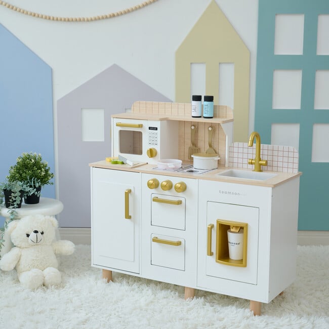 Teamson Kids Little Chef Hampton Wooden Play Kitchen with 17 Accessories, White - Play Kitchens - 7