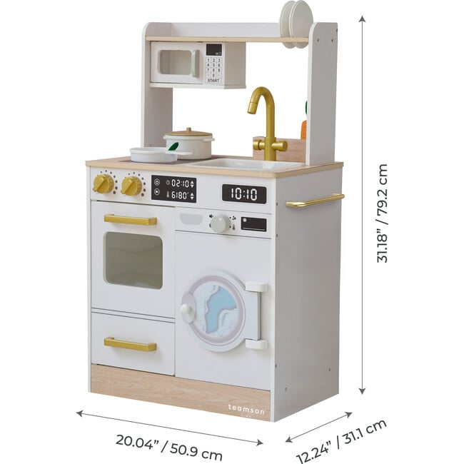 Teamson Kids Little Chef Lake Tahoe Wooden Play Kitchen - Washer & Mini Garden, White - Play Kitchens - 5