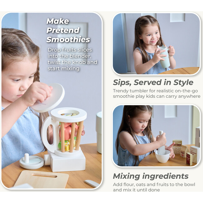 Teamson Kids Little Chef Santa Barbara Wooden Healthy Dessert Set with 27 Accessories, White - Play Food - 3