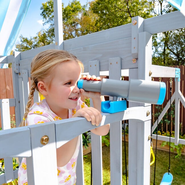 Teamson Kids Laguna Wooden Swing Set with Slide & Rock Wall, Grey - Outdoor Games - 4