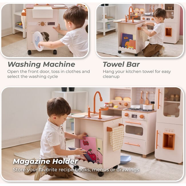 Teamson Kids Little Chef Savannah Wooden Play Kitchen with 21 Accessories, White - Play Kitchens - 5