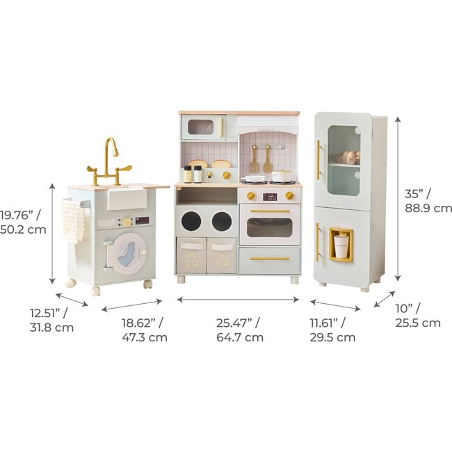 Teamson Kids Little Chef Savannah 3-Pcs Wooden Play Kitchen with 21 Accessories, Green - Play Kitchens - 4