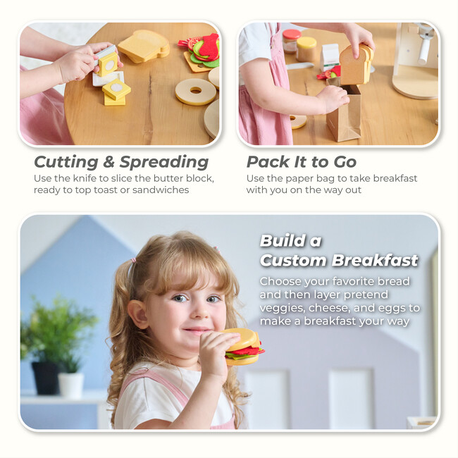 Teamson Kids Little Chef Santa Barbara Wooden Healthy Breakfast to Go with 27 Accessories - Play Food - 5