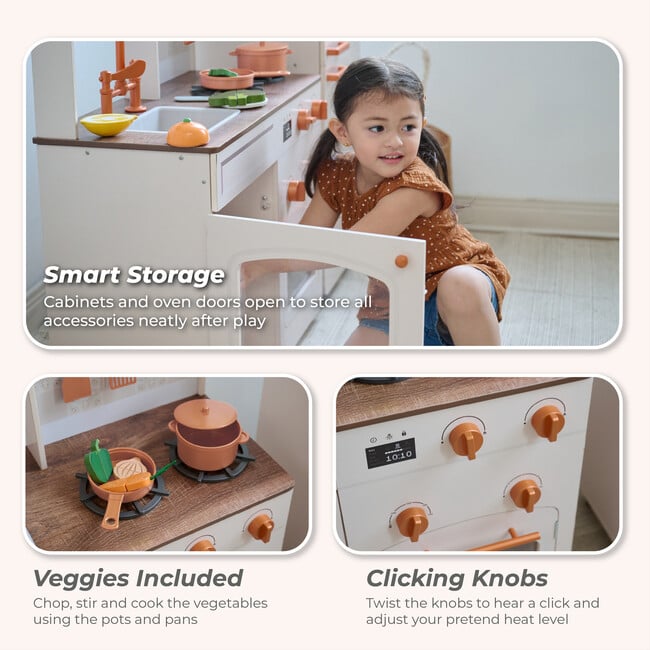 Teamson Kids Little Chef Normandy Wooden Play Kitchen with 14 Accessories, White - Play Kitchens - 5