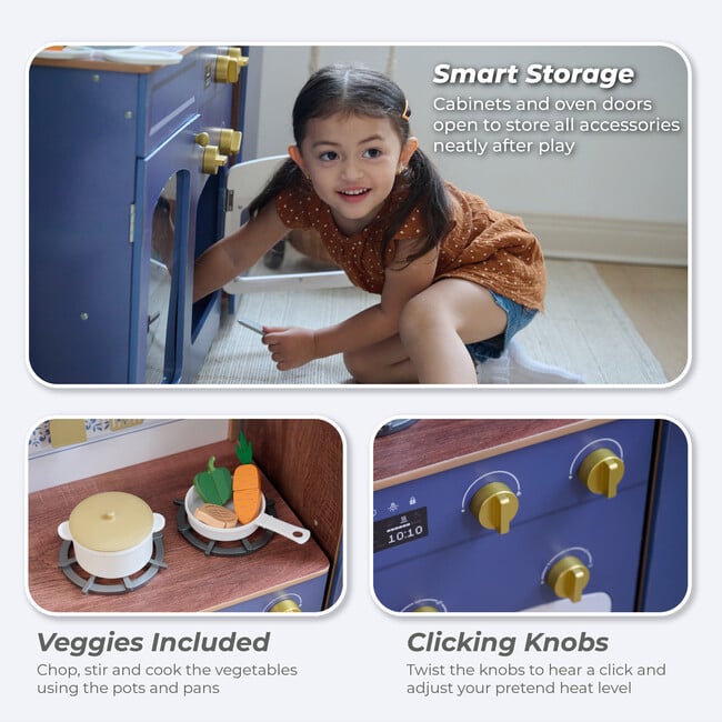 Teamson Kids Little Chef Normandy Wooden Play Kitchen with 14 Accessories, Blue - Play Kitchens - 5