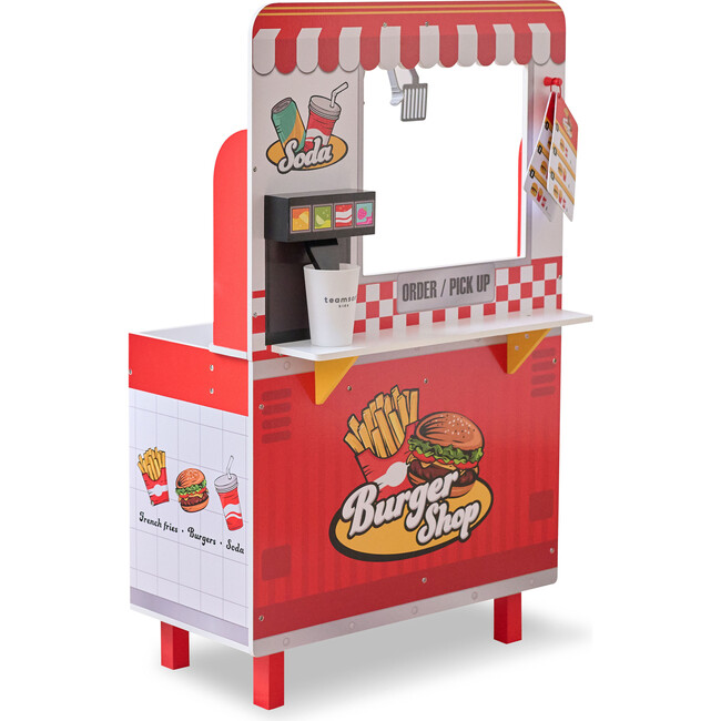 Teamson Kids Flip & Fry Wooden Burger Shop with 29 Pcs Accessories