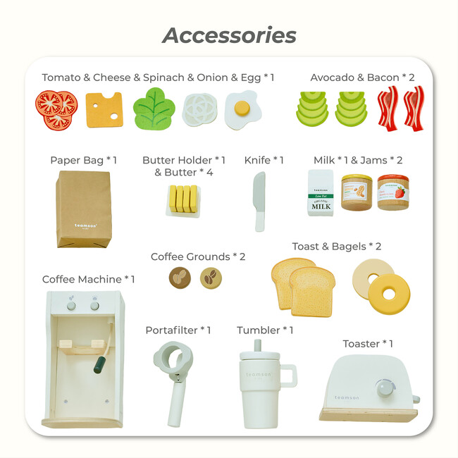 Teamson Kids Little Chef Santa Barbara Wooden Healthy Breakfast to Go with 27 Accessories - Play Food - 6