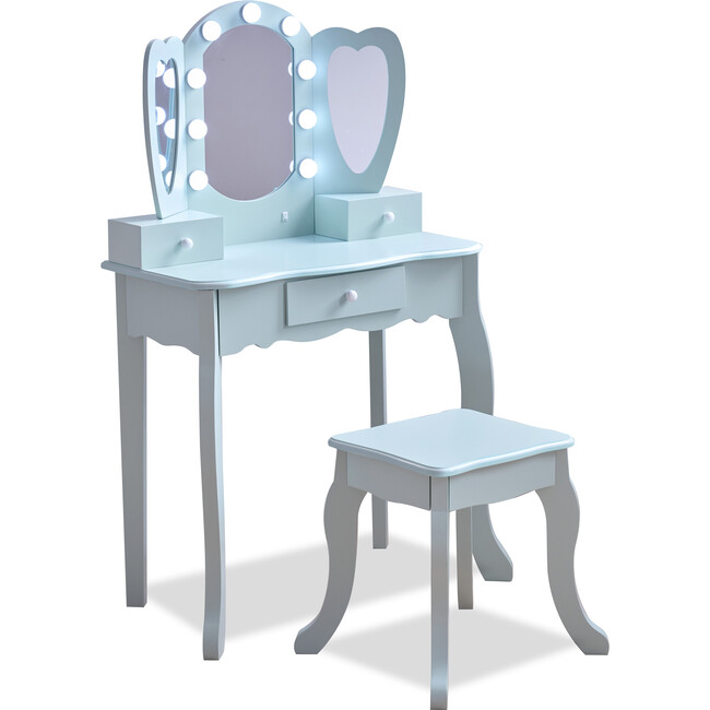 Teamson Kids Heart Glow Wooden Vanity Set with LED Lights Mirror & Stool