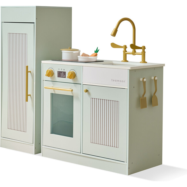 Teamson Kids Little Chef Chester Wooden Play Kitchen with 12 Accessories, Green