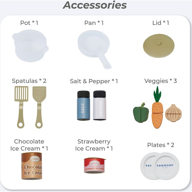 Teamson Kids Little Chef Normandy Wooden Play Kitchen with 14 Accessories, Blue - Play Kitchens - 6