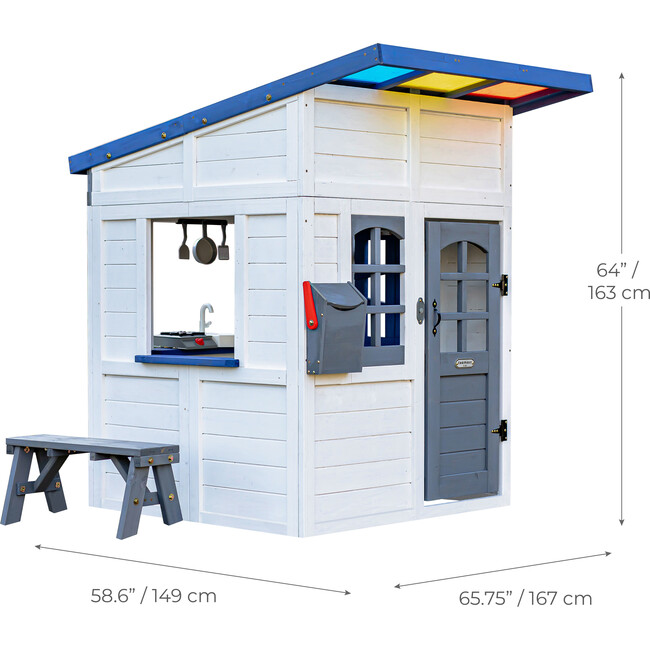 Teamson Kids Rainbow Shade Wooden Playhouse with Kitchen, Flower Box & Bench, White - Playhouses - 7