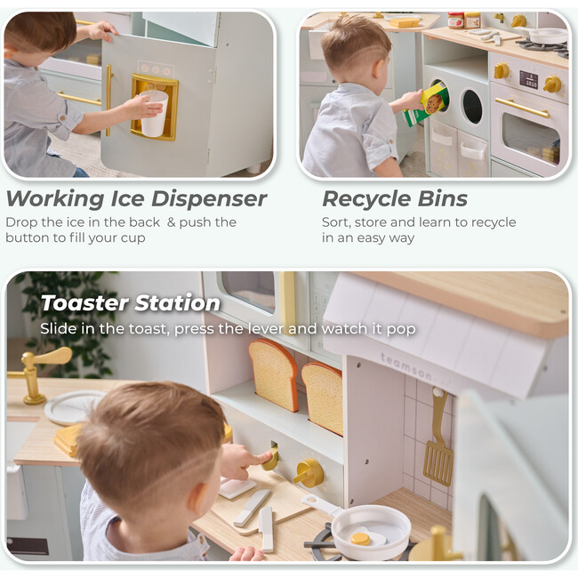 Teamson Kids Little Chef Savannah 3-Pcs Wooden Play Kitchen with 21 Accessories, Green - Play Kitchens - 6