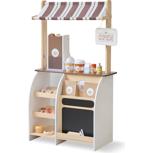 Teamson Kids Espresso Treats Wooden Coffee Stand with 29 Pcs Accessories