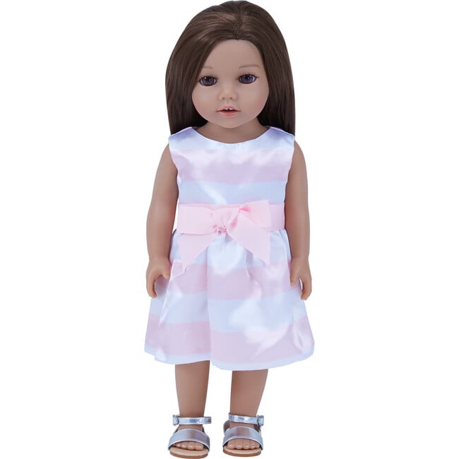 Sophia's by Teamson Kids - 18'' Doll - Stripe Satin Party Dress & Ankle Strap Sandals, Pink/White