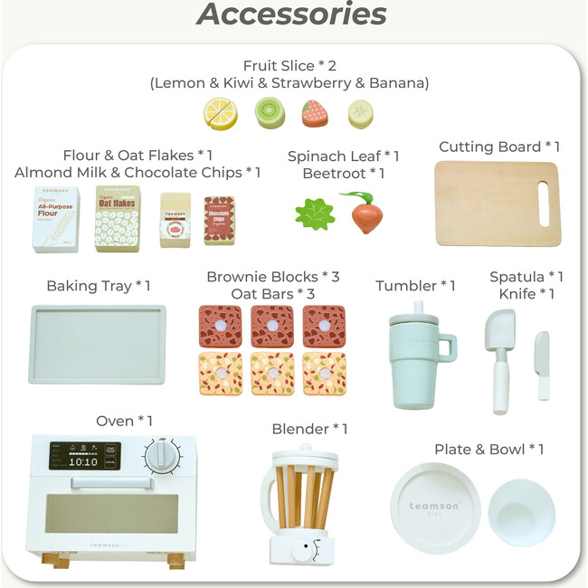 Teamson Kids Little Chef Santa Barbara Wooden Healthy Dessert Set with 27 Accessories, White - Play Food - 6
