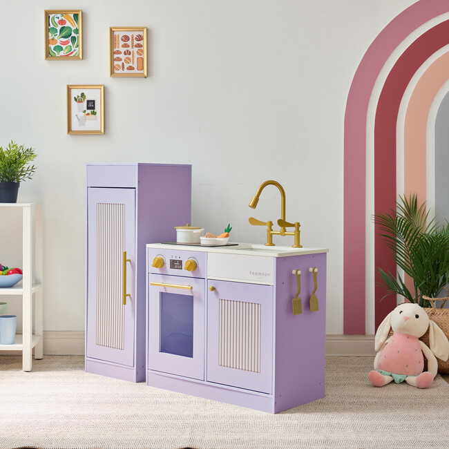 Teamson Kids Little Chef Chester Wooden Play Kitchen with 12 Accessories, Purple