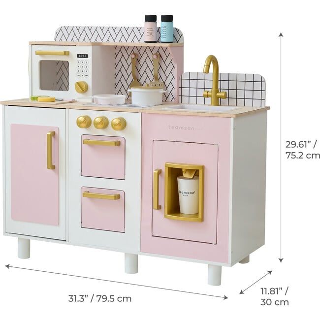 Teamson Kids Little Chef Hampton Wooden Play Kitchen with 17 Accessories, Pink - Play Kitchens - 4