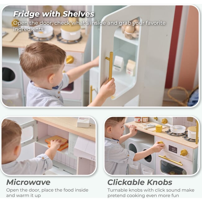 Teamson Kids Little Chef Savannah 3-Pcs Wooden Play Kitchen with 21 Accessories, Green - Play Kitchens - 7