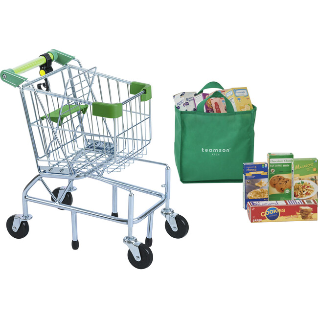 Little Helper Dallas Shopping Cart with Play Food - Chrome/Green - Role Play Toys - 1