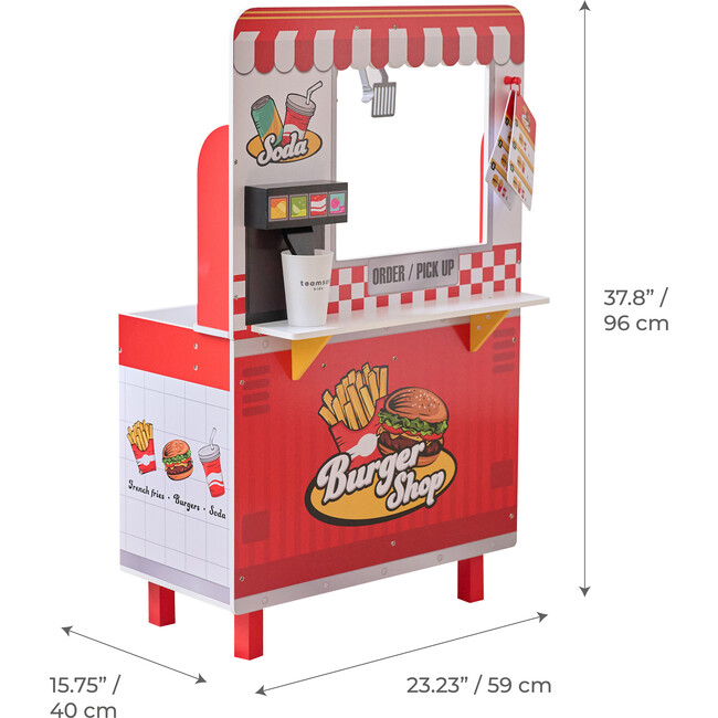 Teamson Kids Flip & Fry Wooden Burger Shop with 29 Pcs Accessories - Play Kitchens - 4