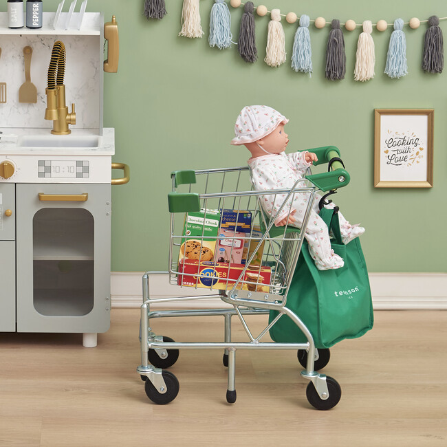 Little Helper Dallas Shopping Cart with Play Food - Chrome/Green - Role Play Toys - 4