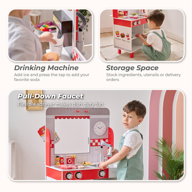 Teamson Kids Flip & Fry Wooden Burger Shop with 29 Pcs Accessories - Play Kitchens - 5