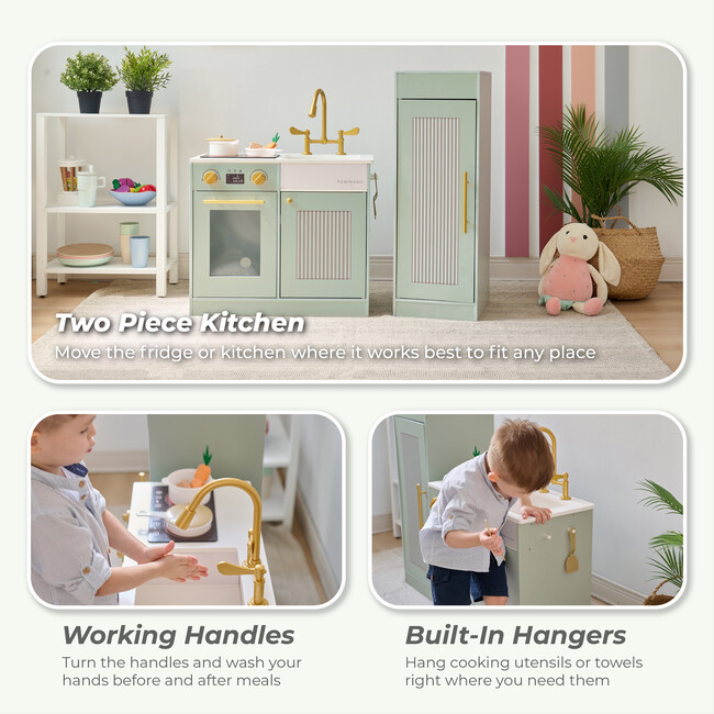 Teamson Kids Little Chef Chester Wooden Play Kitchen with 12 Accessories, Green - Play Kitchens - 3