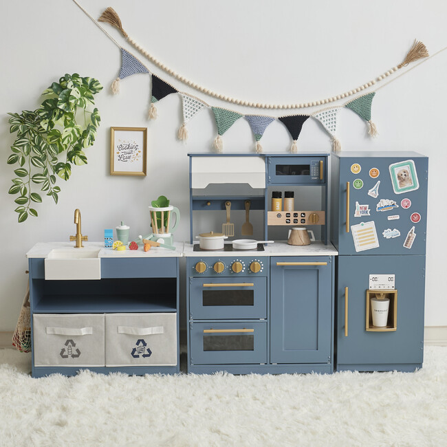 Little Chef Atlanta Large Modular Play Kitchen - Stone Blue/Gold - Play Kitchens - 3