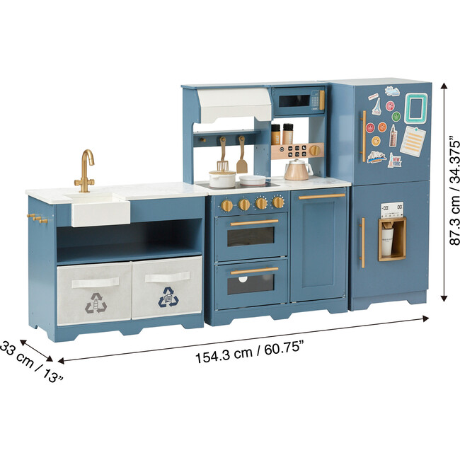Little Chef Atlanta Large Modular Play Kitchen - Stone Blue/Gold - Play Kitchens - 4