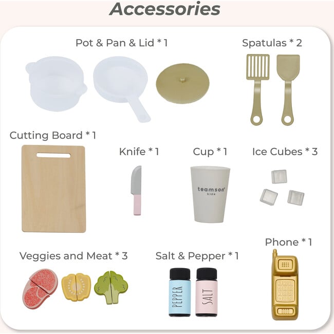 Teamson Kids Little Chef Hampton Wooden Play Kitchen with 17 Accessories, Pink - Play Kitchens - 6