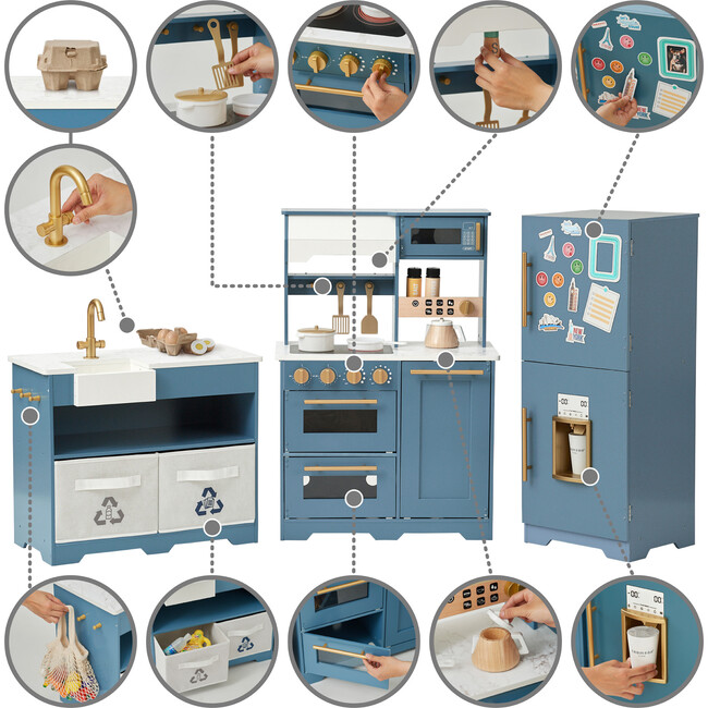 Little Chef Atlanta Large Modular Play Kitchen - Stone Blue/Gold - Play Kitchens - 5