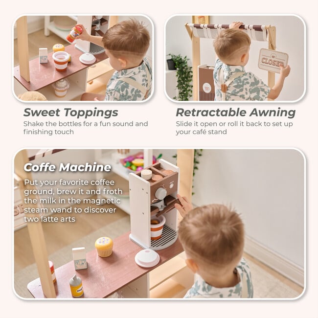 Teamson Kids Espresso Treats Wooden Coffee Stand with 29 Pcs Accessories - Play Kitchens - 3