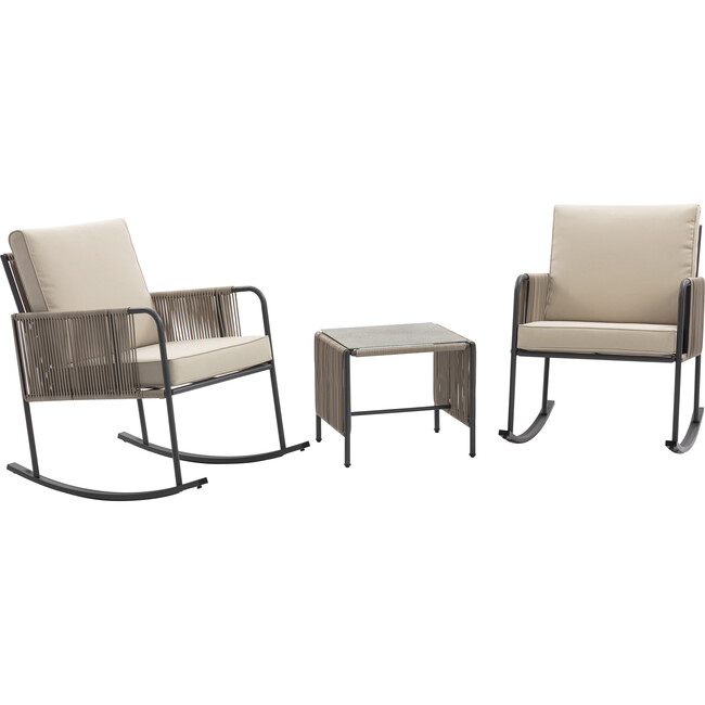 Teamson Home Steel Frame Rocking Chair Conversation Set with Rope Accent Outdoor Furniture