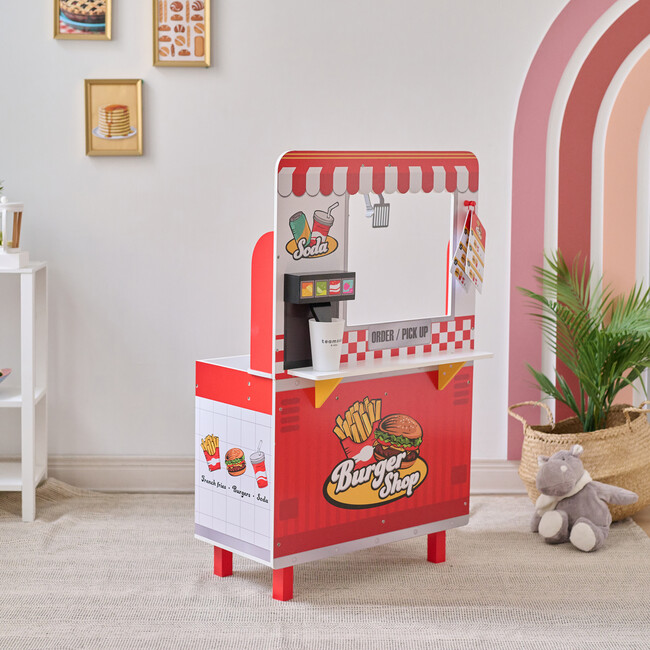 Teamson Kids Flip & Fry Wooden Burger Shop with 29 Pcs Accessories - Play Kitchens - 7