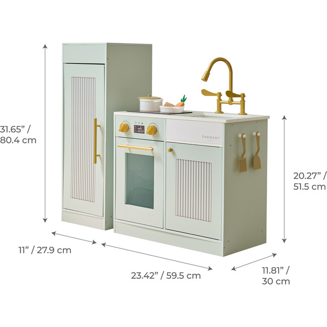 Teamson Kids Little Chef Chester Wooden Play Kitchen with 12 Accessories, Green - Play Kitchens - 4
