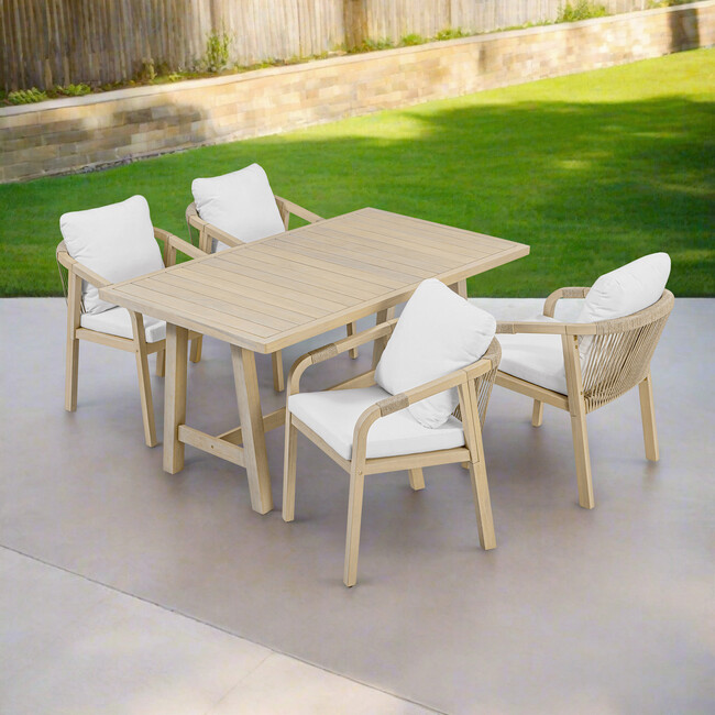 Teamson Home Spacious Table & Seats with Thick Cushions Outdoor Dining Set- Eucalyptus Wood