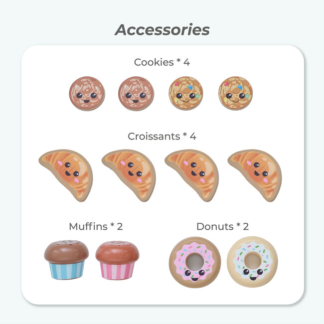 Teamson Kids Jolly Pals Wooden Bakery Stand with 12 Pastry Pieces - Play Kitchens - 5