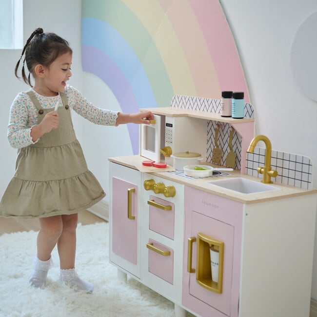 Teamson Kids Little Chef Hampton Wooden Play Kitchen with 17 Accessories, Pink - Play Kitchens - 7