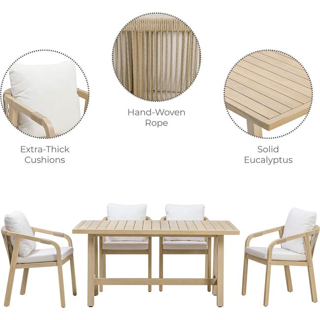 Teamson Home Spacious Table & Seats with Thick Cushions Outdoor Dining Set- Eucalyptus Wood - Outdoor Home - 3