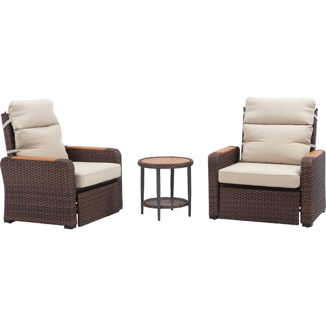 Teamson Home Outdoor Seating  Wicker Frame & Wood Armrests Recliner Set in Warm Brown