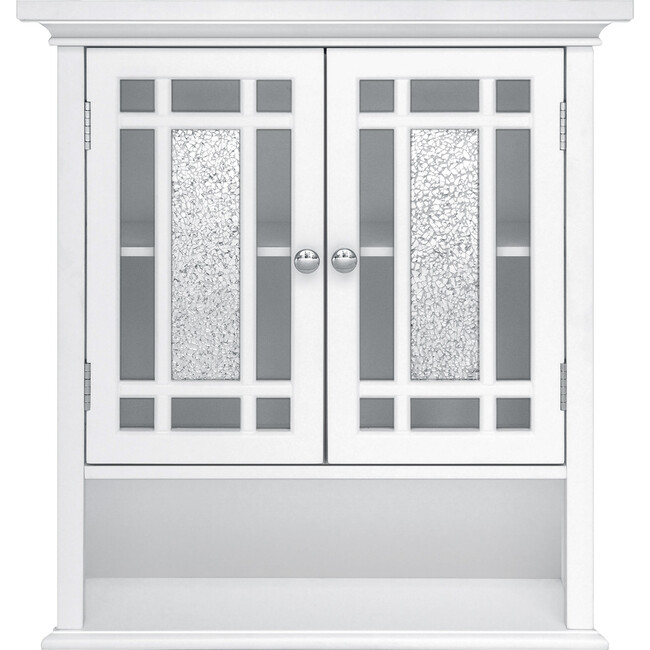 Windsor Wooden Wall Cabinet with Glass Mosaic Doors, White