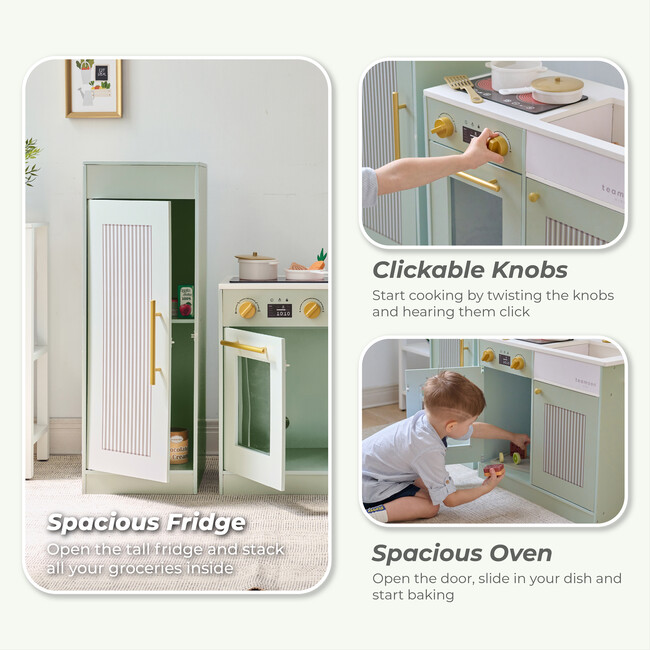 Teamson Kids Little Chef Chester Wooden Play Kitchen with 12 Accessories, Green - Play Kitchens - 5