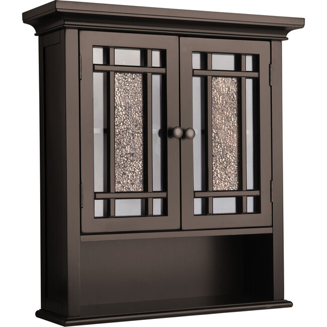 Windsor Wooden Wall Cabinet with Glass Mosaic Doors, Dark Espresso