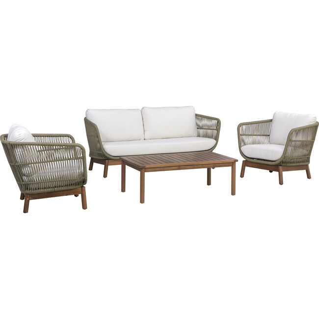 Teamson Home Outdoor Patio Sofa Set with Solid Acacia Base, Matching Table & Rope Accents