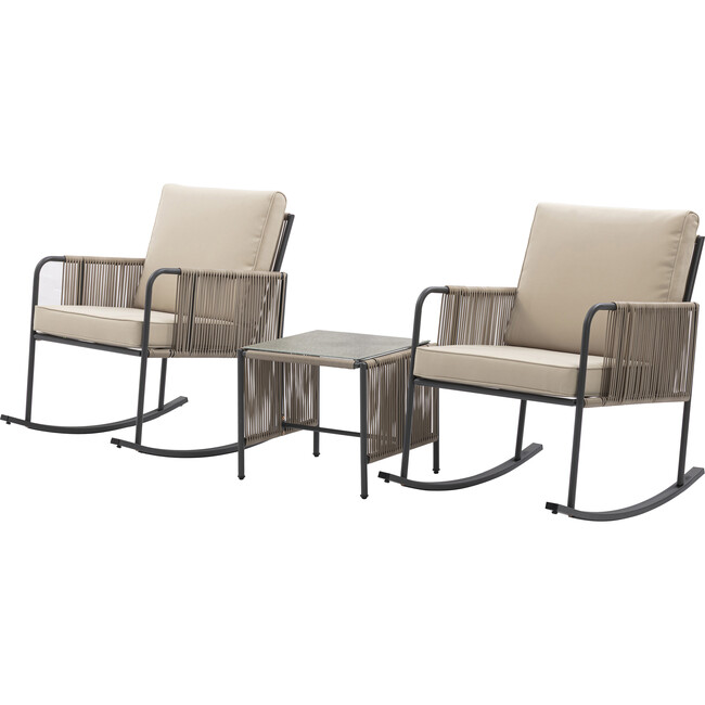 Teamson Home Steel Frame Rocking Chair Conversation Set with Rope Accent Outdoor Furniture - Outdoor Home - 4
