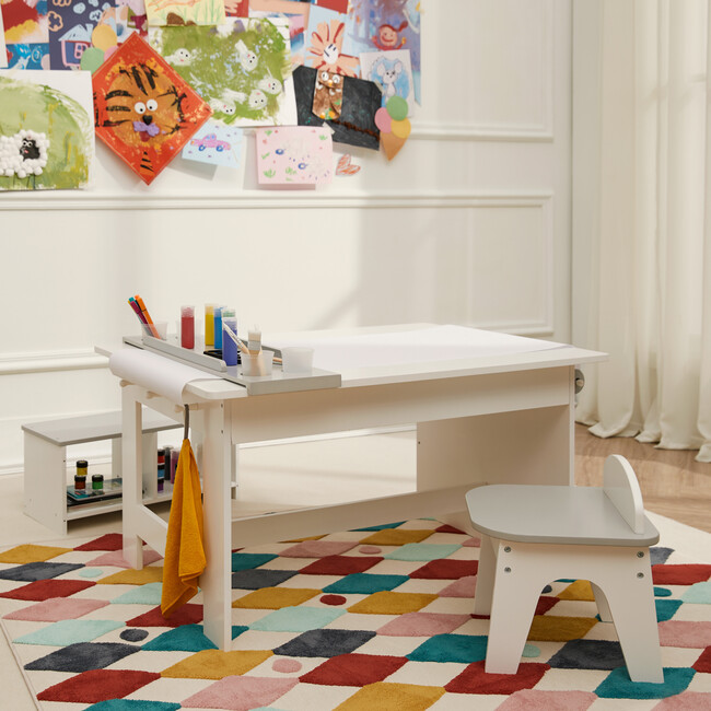 Fantasy Fields by Teamson Kids - Little Artist Monet Play Art Table Kids Furniture, White/Gray - Play Tables - 3