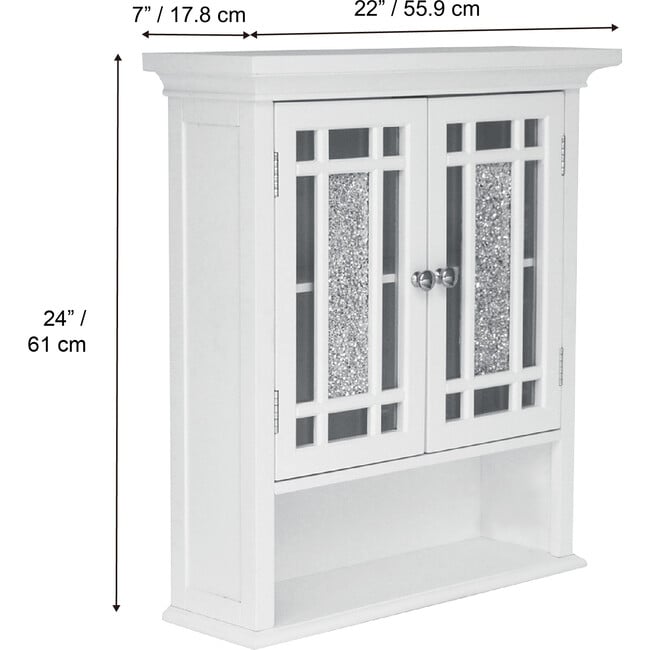 Windsor Wooden Wall Cabinet with Glass Mosaic Doors, White - Cabinets - 4
