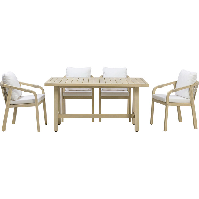 Teamson Home Spacious Table & Seats with Thick Cushions Outdoor Dining Set- Eucalyptus Wood - Outdoor Home - 4