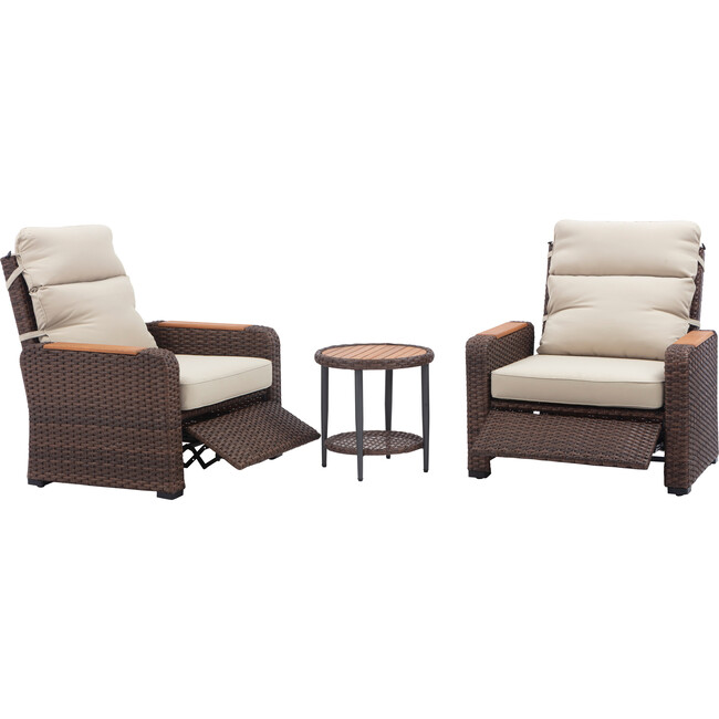 Teamson Home Outdoor Seating  Wicker Frame & Wood Armrests Recliner Set in Warm Brown - Outdoor Home - 4