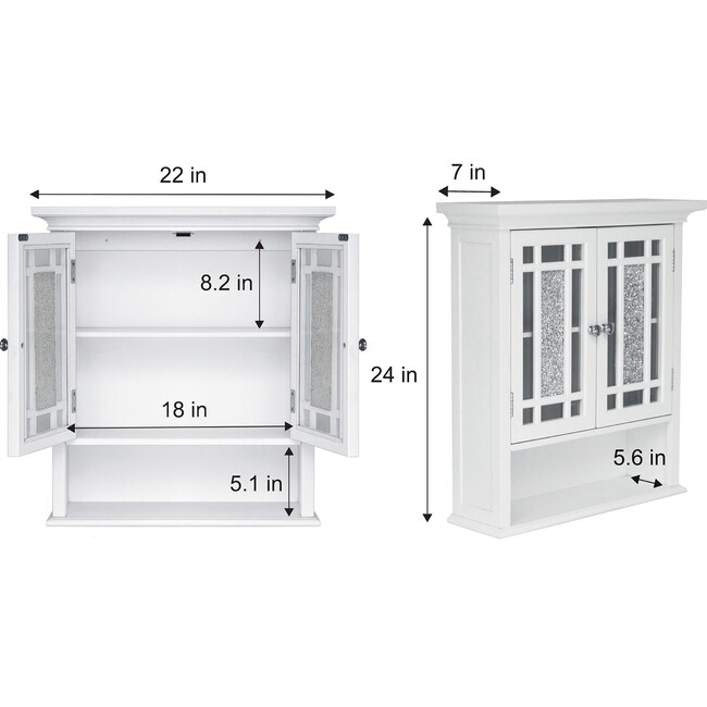 Windsor Wooden Wall Cabinet with Glass Mosaic Doors, White - Cabinets - 5